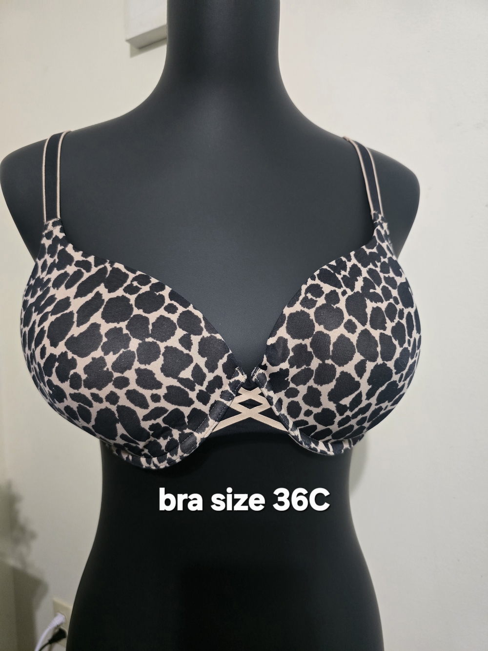 Animal Print Underwire T-Shirt Bra - Beige/Black